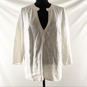 Ann Taylor Linen Beaded detail blouse, size 14